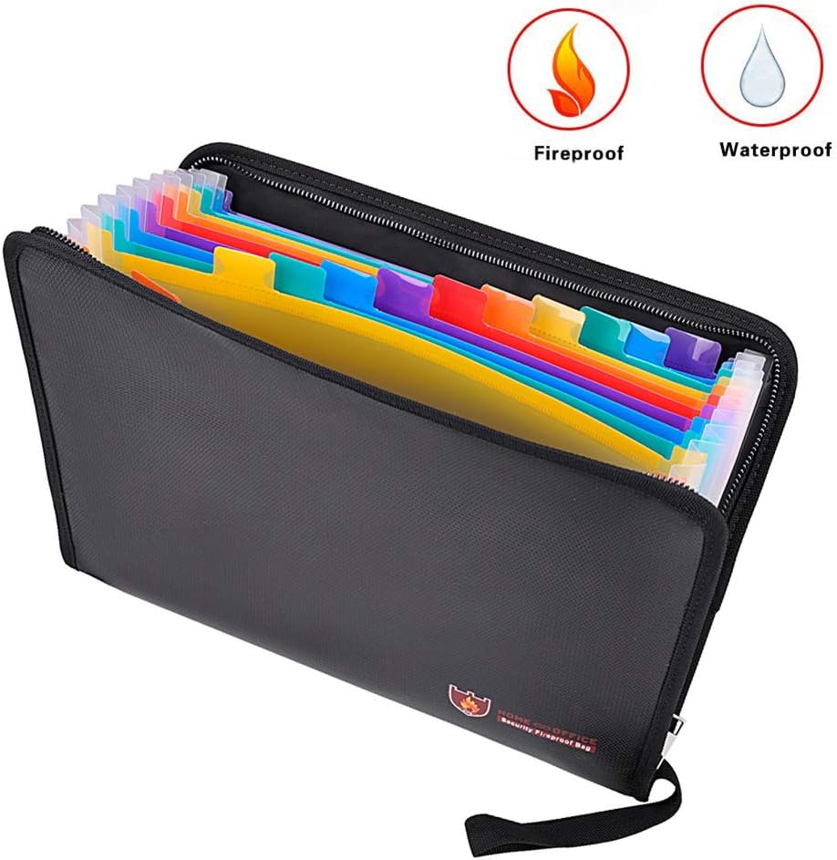 Fireproof Document Bags Accordion Expanding File Folder Fire&Water Resistant Document Pouch Fiberglass Protective Bag for Money, Documents, Jewelry, Zipper Closure for Maximum Protection