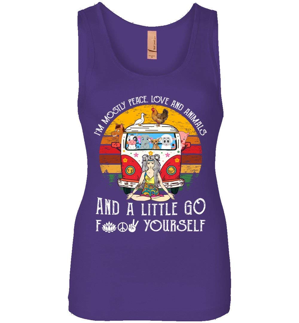 I'm Mostly Peace Love And Animals A Little Go F Yourself Yoga Hippie Girls Tank T Shirt