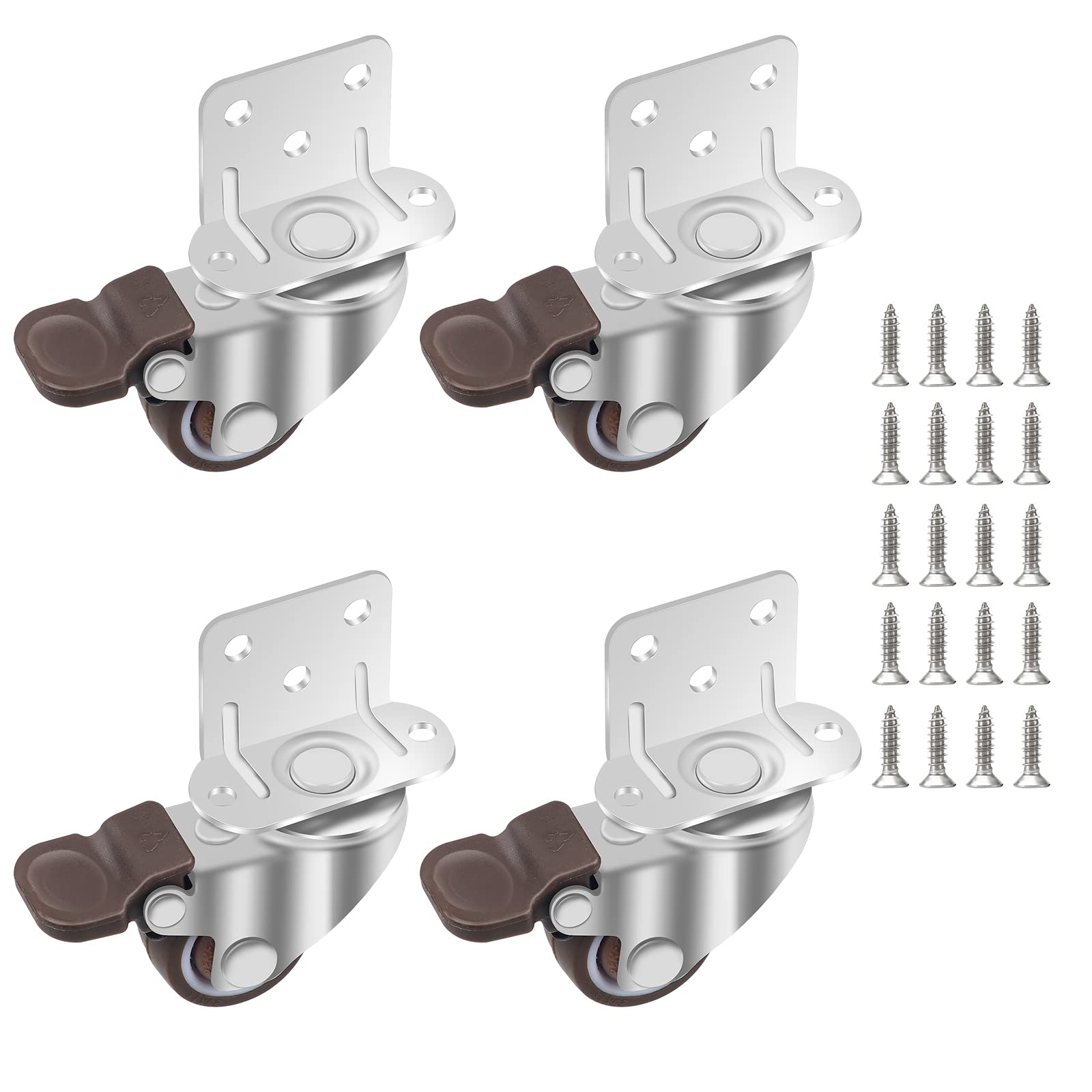DBREAKS Swivel Castors Set 25 mm, 4 Pieces Furniture Castors Made of TPE, Transport Castors with 20 Screws, Wheels with Brake, Swivel Castors with L Mounting Plate, Furniture, Flower Stands