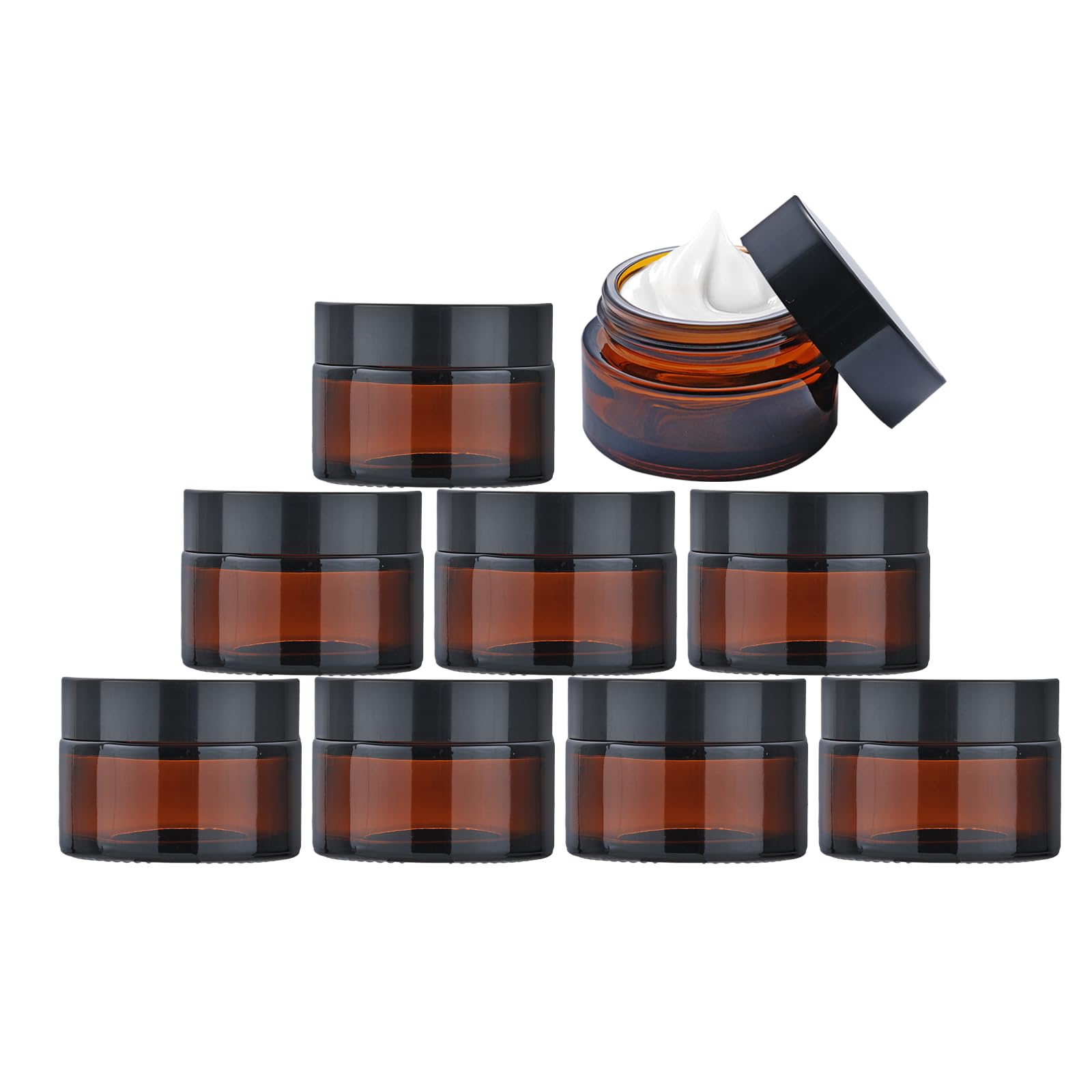 9Pcs 30ml Amber Glass Jars, Empty Cosmetic Jars with Lids, Empty Glass Pots Face Cream Lotion Storage Jar for Make Up, Sample, Travel Use