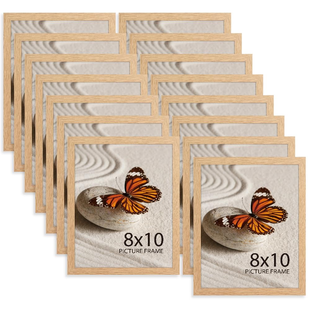 Photo 1 of **14 frames**Memory Island 8x10 Photo Frames for Wall and Tabletop Display, 8 by 10 Natural Wood Grain Picture Frames with HD Plexiglass, Set of 15