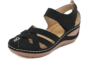 Kinrui Women's Summer Sandals Ankle Strap Hollow Out Platform Beach Bohemia Gladiator Wedge Shoes Closed Toe Sandals