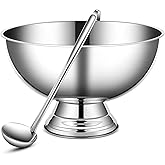 Geetery 3 Gallon 12L Stainless Steel Champagne Bucket Punch Bowl with Ladle Ice Bucket for Parties Metal Wine Bowl with Base Large Size Ice Bowl for Wine Beer Home Bar Parties