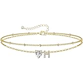 CIOMY Gold Initial Bracelets for Women Dainty 14K Gold Plated Layered Beaded Bracelets for Women Non Tarnish A-Z Heart Letter Charm Personalized Birthday Gifts