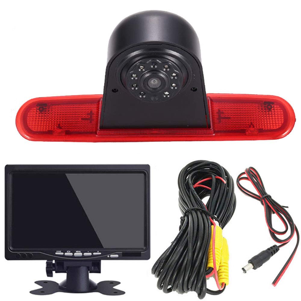 HD Auto Caravan Brake Light Roof Rear View Reversing Backup Camera with Angle Adjustable Compatible with FIAT Doblo 263 Van/Opel Combo/doblo 2 Cargo Kasten/Kombi 263 (Camera + 7'' Monitor)