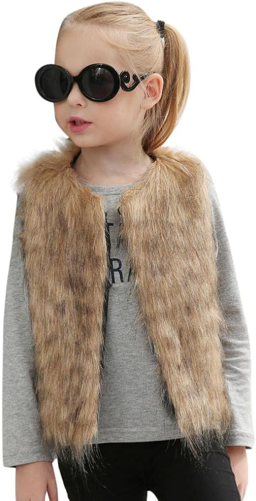 Baby Girls Faux Fur Vest Coat Kids Autumn Winter Thick Warm Outwear Cute Waistcoat: Clothing