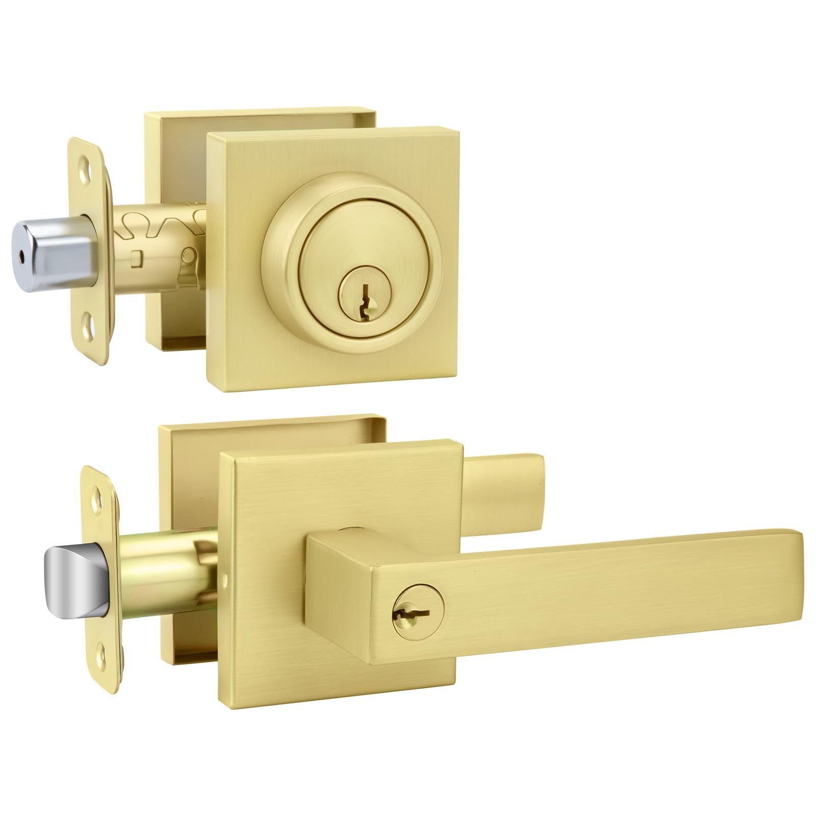 Photo 1 of goldenwarm Exterior Door Lock Set Gold Front Door Lock Set, Heavy Duty Zinc-alloyed Front Door Handle and Deadbolt Set (1 Pack)