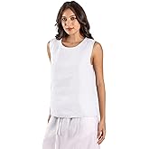 EELOTILE Womens 100% Linen Tank Tops Summer Casual Classical Sleeveless Scoop Neck Blouse