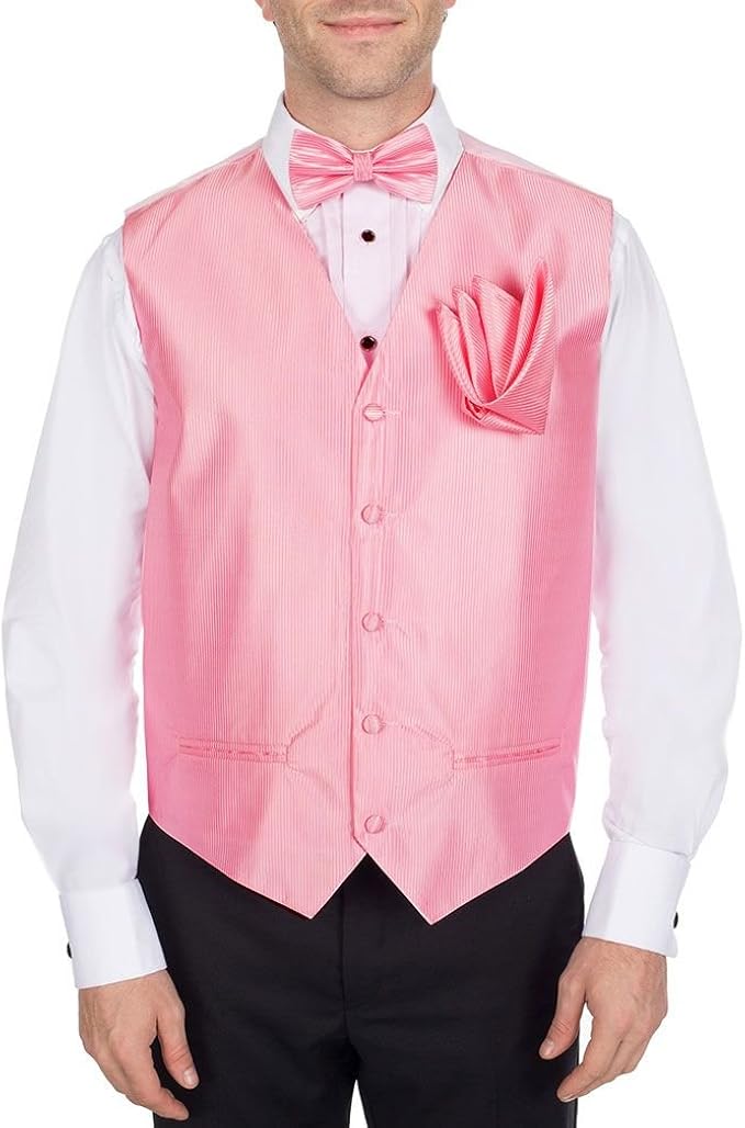 Peach Men's Vest with Bow Tie and Pocket Square Set at Amazon Men’s