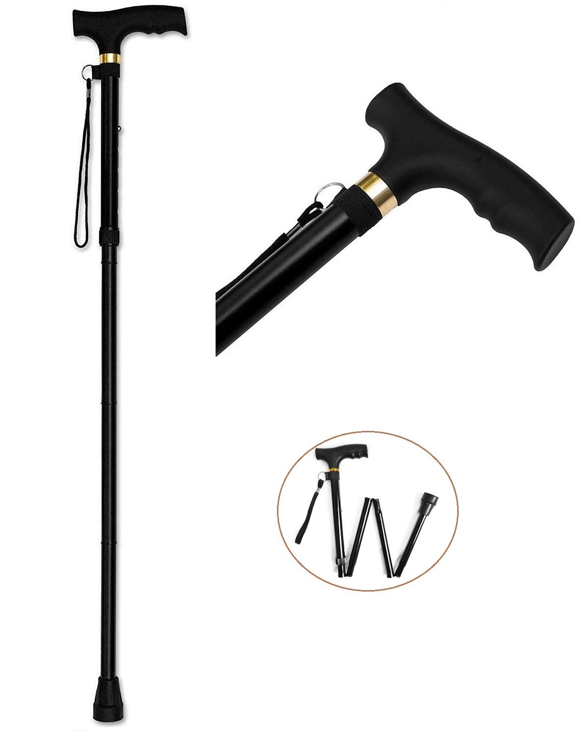 Photo 1 of Comfkey Folding Lightweight Walking Stick - Adjustable Aluminum Metal Collapsible Travel Cane with Non-Slip Rubber Base (Upgraded-Black)