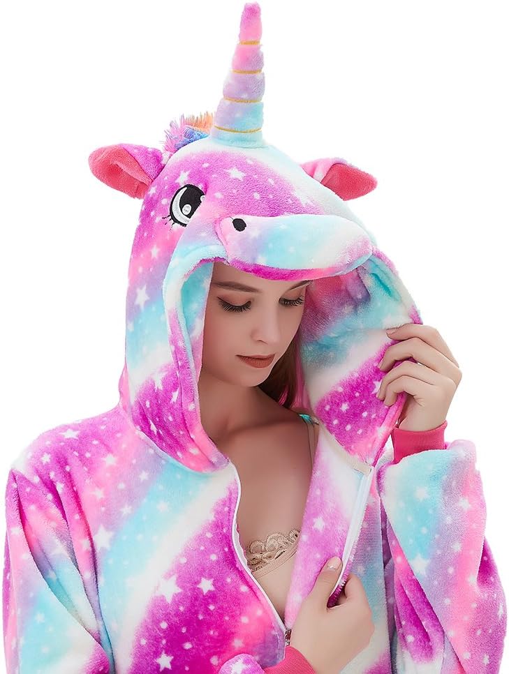 Fleece Onesie Pajamas for Women Adult Cartoon Animal Unicorn Christmas Halloween Cosplay Onepiece Costume