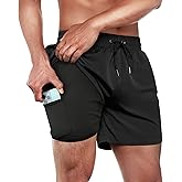 BRISIRA Mens Swim Trunks Swim Shorts Quick Dry 5 inch Inseam Beach Shorts with Compression Liner and Zipper Pocket