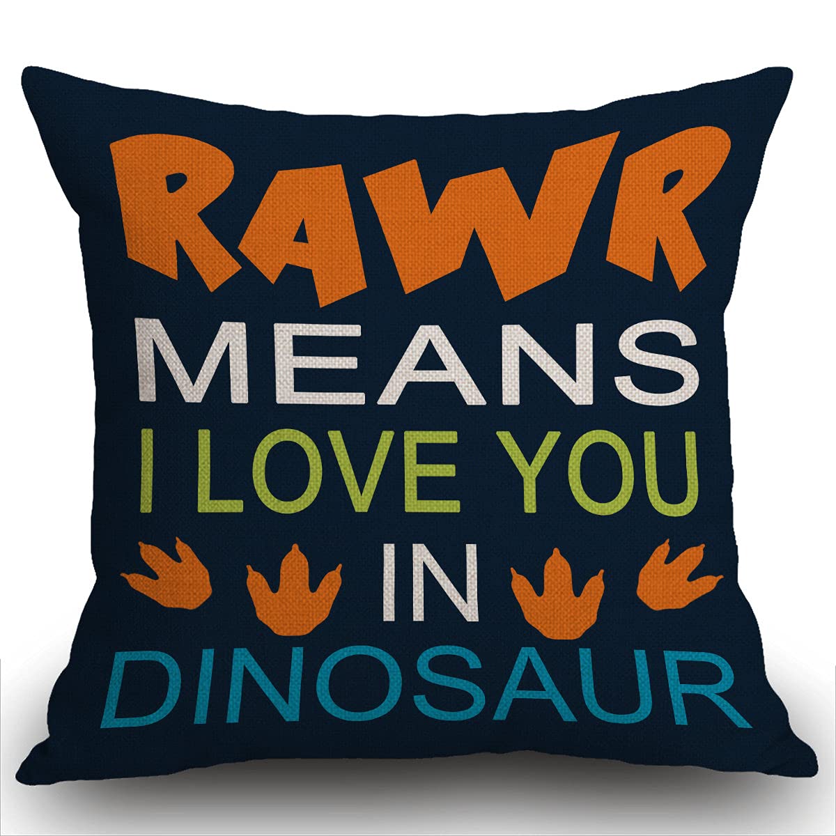 Smooffly Cotton Linen Cushion Cover Multicolor Quote Letters RAWR Means I Love You in Dinosaur Throw Pillow Case Pillow Cover Pillowcase for Sofa Home Bed Decorative 45 x 45 cm 18 x 18 inches