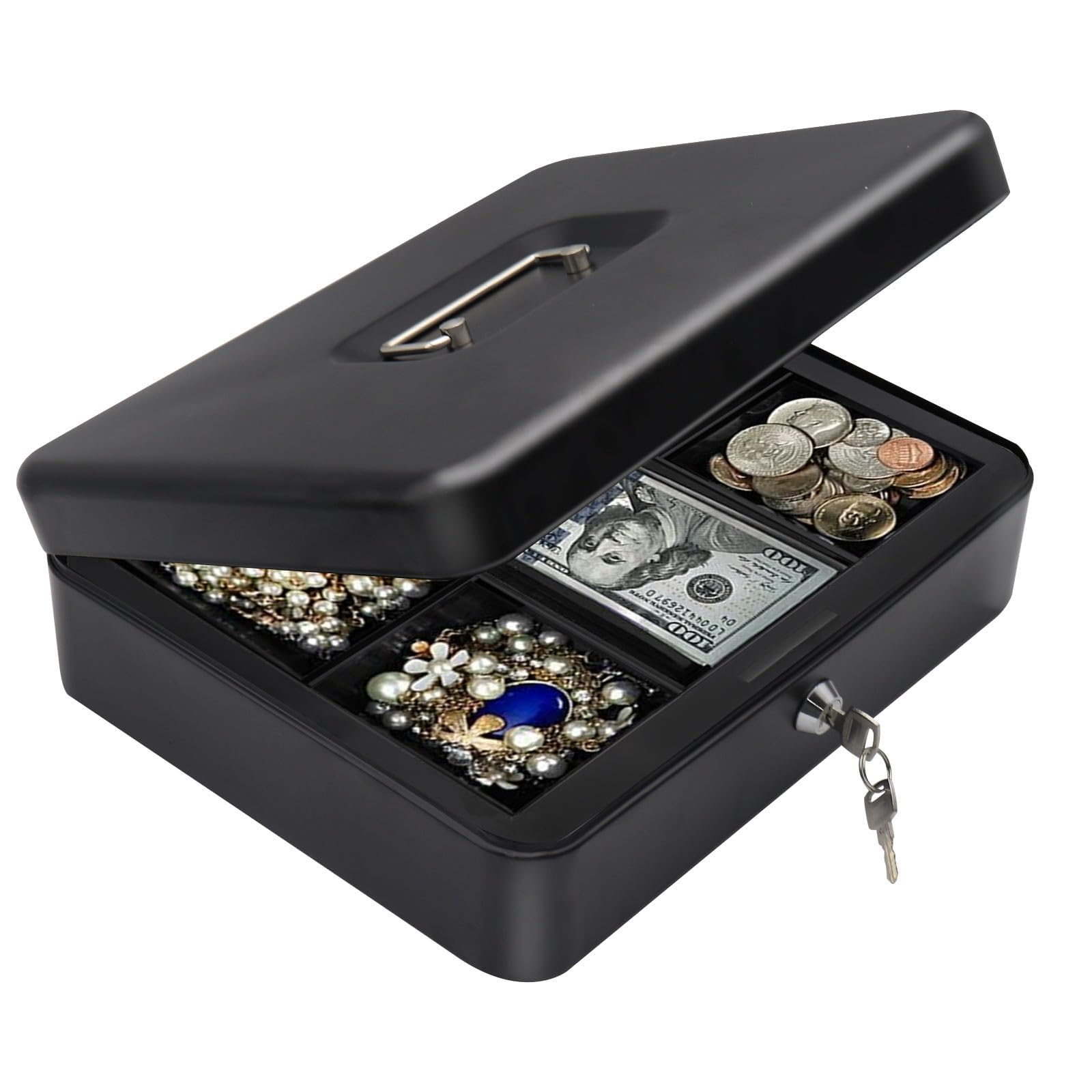 Small Safe With Keys |Steel Lock Cash Box | High Security Safety Box | Home Office Money Cash Storage Box With 2 Keys（Black）