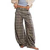 Kedera Women Vintage Tartan Plaid Print Wide Leg Pants High Waisted Baggy Trousers Casual Business Work Slacks