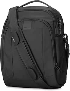 Pacsafe Metrosafe LS250 12 Liter Anti Theft Shoulder Bag - Fits 11 inch Laptop, Lightweight (1.46 lbs) with RFID Blocking Pocket and Lockable Zippers (Black)