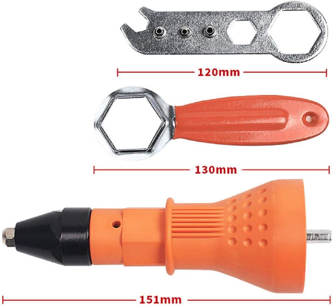 Blingdots Set Riveting Tool, Professional Electric Rivet Nut Gun Adaptor Insert Cordless Power Drill Tool Kit for Carpenter, Electrician, Aluminum Alloy Plastics Made of, Orange