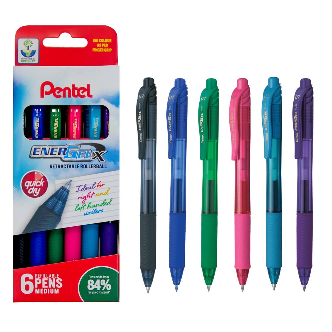 Pentel EnerGel X 0.7 mm Pen YBL107/6-M Multicolor 6 Count (Pack of 1)