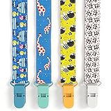 Premium Quality Baby Pacifier Clip (4 Pack) for Girls & Boys, Fun and Cute ,Extra Safe, Double-sided Leash Designs