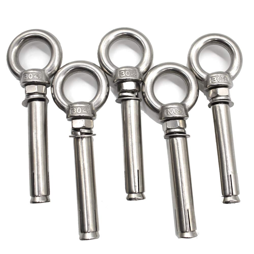 5 Pack Expansion Bolt Anchor Bolt 304 Stainless Steel Screw Ring Lifting Expansion Shield Anchor Eye (Expansion Ring M8* 100)