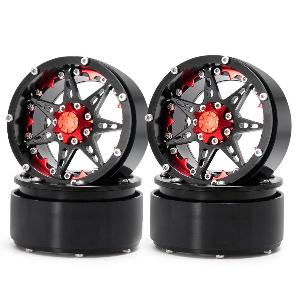 AXspeed 4pcs 2.2" RC Beadlock Wheel Rims for 1/10 Crawler TRX4 SCX10 (Black & Red)