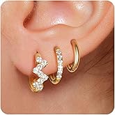 Surgical Steel Huggie Hoop Earrings Set for Multiple Piercing,Hypoallergenic CZ Small Earrings for Women Waterproof and Non Tarnish