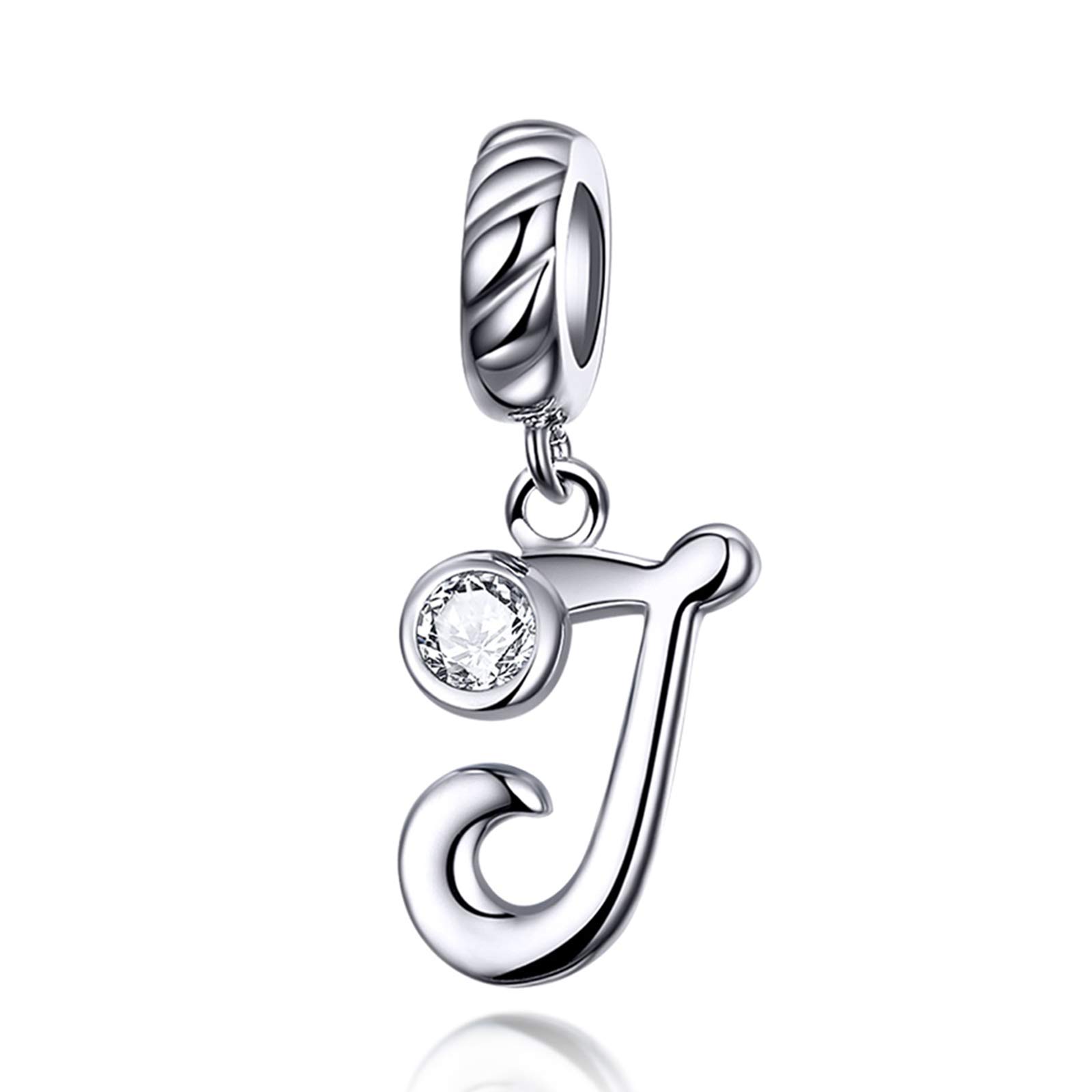 LaMenars Letter Dangle Bead Charms Initial Alphabet A-Z 925 Sterling Silver Zirconia fits European Charm Bracelets & Necklaces