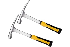 KEILEOHO 2 Pack 32 oz Forged Brick Hammer, Geologist Flat head Rock Pick Hammer, All Steel Geologist Hammers, Bricklayer's/Mason's Hammers with Non-Slip Shock Absorbing Grip for Mining