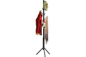 BMOSU Coat Rack freestanding Stand Bamboo Wooden Coat Tree 8 Hooks 3 Adjustable Standing Jackets Hanger Hallway Corner Parlor(Black)