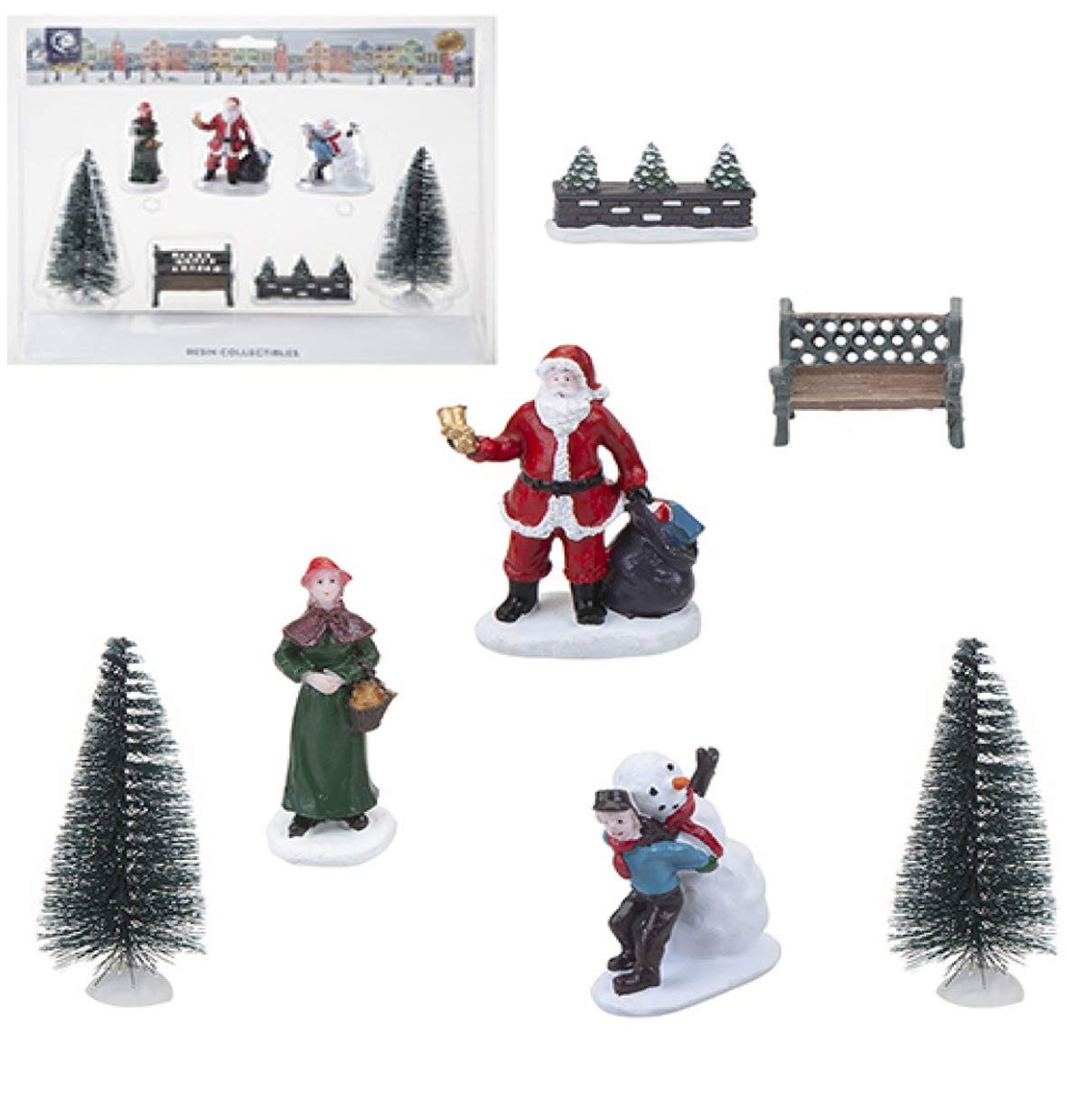 Mini Christmas Village Scene | 7 Piece Set | Multicoloured | 50 cm x 37 cm x 2 cm