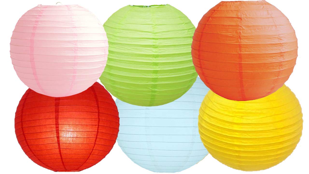 Paper Lanterns Mix Color Packs of 6 Round Paper Lanterns Lampshade (Mix Color 2, 10" (25 Cm))