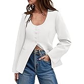 Cicy Bell Womens Business Work Casual Blazers Button Down Scoop Neck Split Hem Fitted Suit Jackets