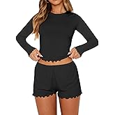 Dressmine Women Cute Pajamas Set 2 Piece Sets Casual Y2k Long Sleeve Tops Sleepwear 2026 Spring PJ Shorts Sets Clothes