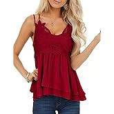 Summer Chiffon Tank Tops Womens Lace Cami V Neck Spaghetti Strappy Criss Cross Shirts Blouses Wine Red M