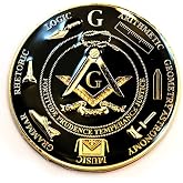 Seven Liberal Arts Round Masonic Auto Emblem - [Black &amp; Gold][3'' Diameter]