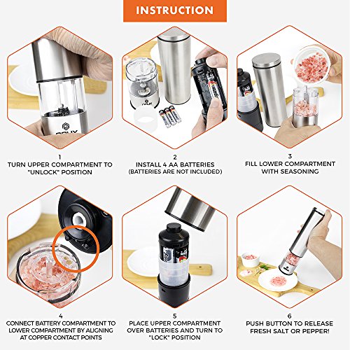 OPUX Battery Operated Salt and Pepper Grinder Set Electric Pepper Mill, Automatic Salt Grinder