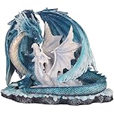 ICE ARMOR 7" W Blue Dragon with Baby Statue Figurine - Exquisitely Detailed Mythical Dragon Figurine Sculpture, Hand Painted Collectible Statue for Fantasy Enthusiasts