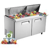 JINSONG 60" Refrigerator Sandwich &amp; Salad Prep Table, Stainless Steel Refrigerated Food Prep Station, 16.4 cu. ft with Cutting Board and 16 Pans for Restaurants, Bar, Shops, etc