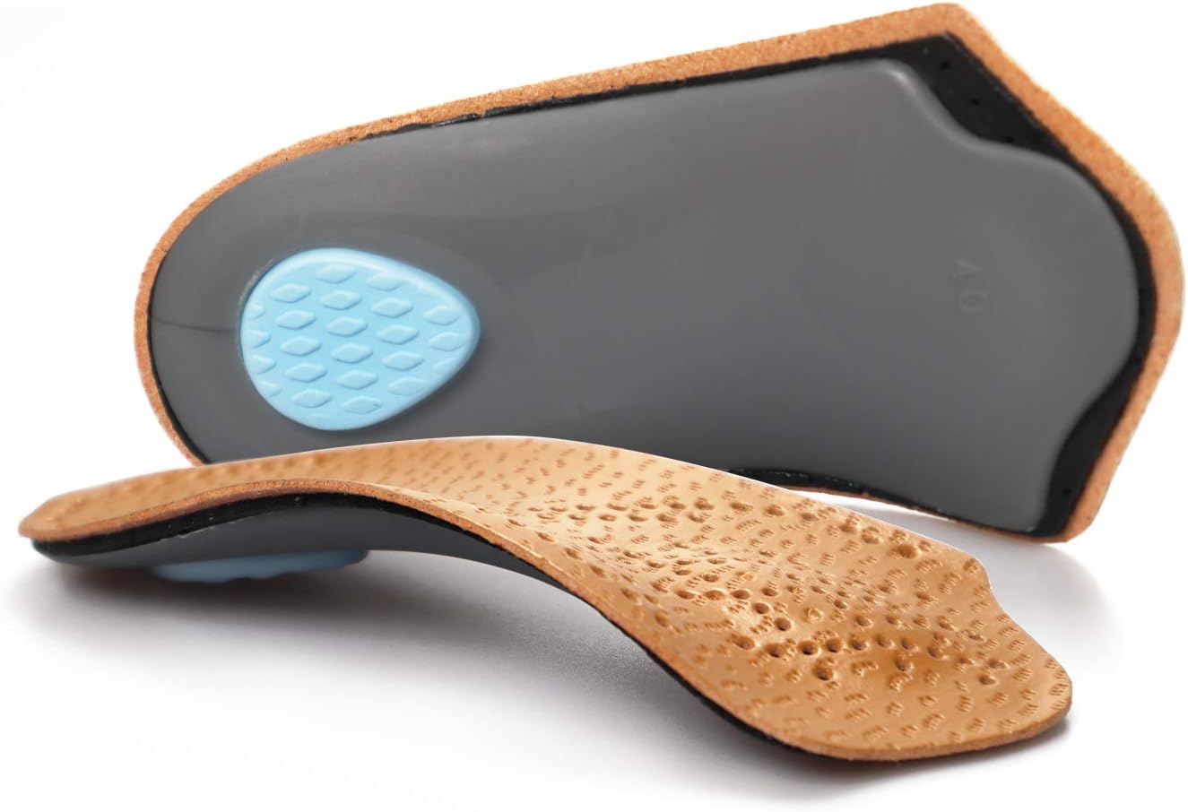 Keemovin 3/4 Orthotics Shoe Insoles High Arch Support Insoles for Plantar Fasciitis, Light Leather Semi-Rigid Arch Support Shoe Insert for Flat Feet, Over-Pronation, Relieve Heel Spur Pain