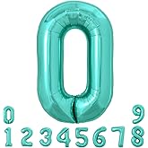 TONIFUL 40 Inch Large Teal Blue Number Balloons, Giant Jumbo Helium Foil Mylar Big Turquoise Number 0 Digital Zero Balloons for Birthday Party Anniversary Wedding Decorations