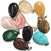 Zotoone 20pcs Natural Stone Pendants,Oval Semi Precious Stone Rose Quzrtz Tige’s eye 16X24mm Charms for DIY Bracelet Necklace Jewelry Making Gift (20pcs Random Colors)