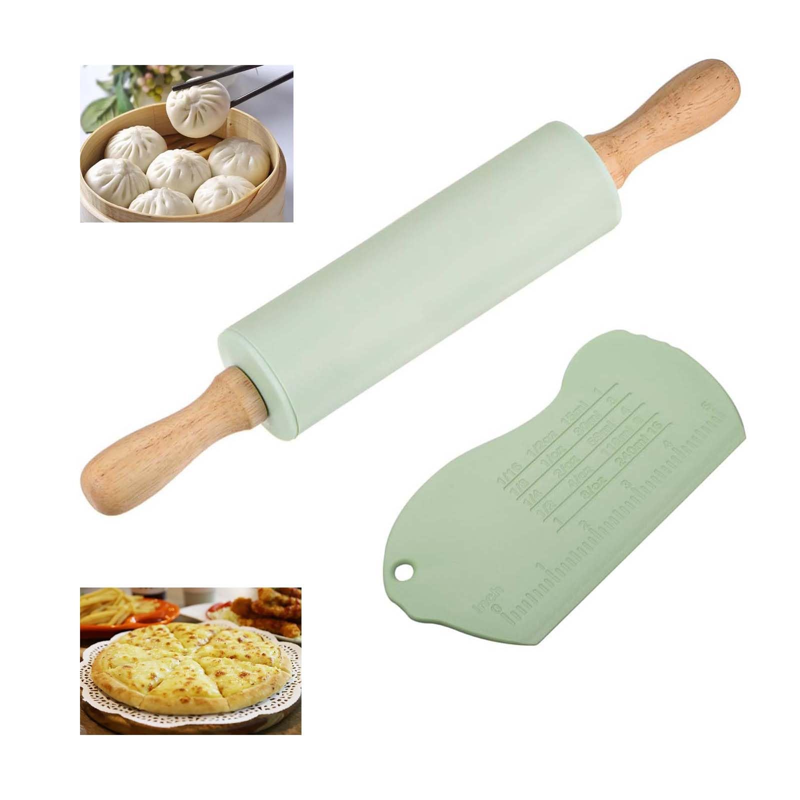 DZCYAOHL 12 Inch Rolling Pin, Silicone & Wood, 31cm x 4.2cm, Non-Stick, Easy to Clean, For Dough, Pizza, Pastry, Fondant, Arts & Crafts