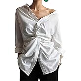 Women's Elegant Asymmetrical Button Down Shirt for Spring/Summer Long Sleeve Classic Dressy Office Blouse Tops