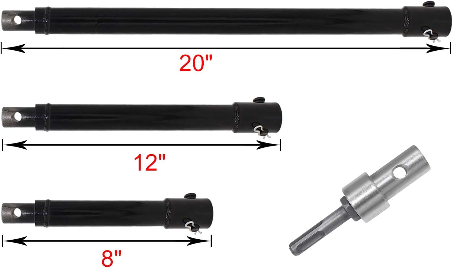 CKE Post Hole Digger Replacement Auger Bits Ice Bits Extension Set Spare Blade 8", 12" & 20" inch, 3/4" Shaft
