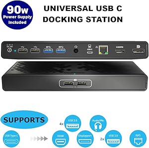 mediaGear Dual Display USB C Docking Station w/ 70W Power Delivery. Ports: HDMI, DisplayPort, 6X USB, Gigabit Ethernet, Audio/Mic for Mac & Windows OS