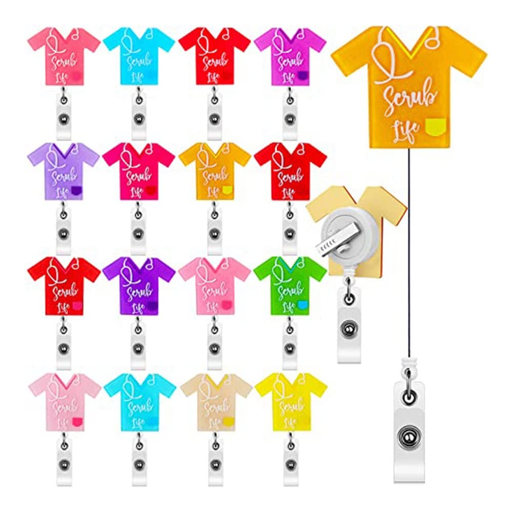 Qarmijaer 16 Pieces Nurse Retractable Badge Reel Holder Nurse Badge Reel ID Name Badge Holder Nurse Teacher Student, Set 2