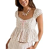 Women Y2k Lace Trim Tank Top Fairy Grunge Bow Front Cap Sleeve Square Neck Babydoll Top Aesthetic Streetwear