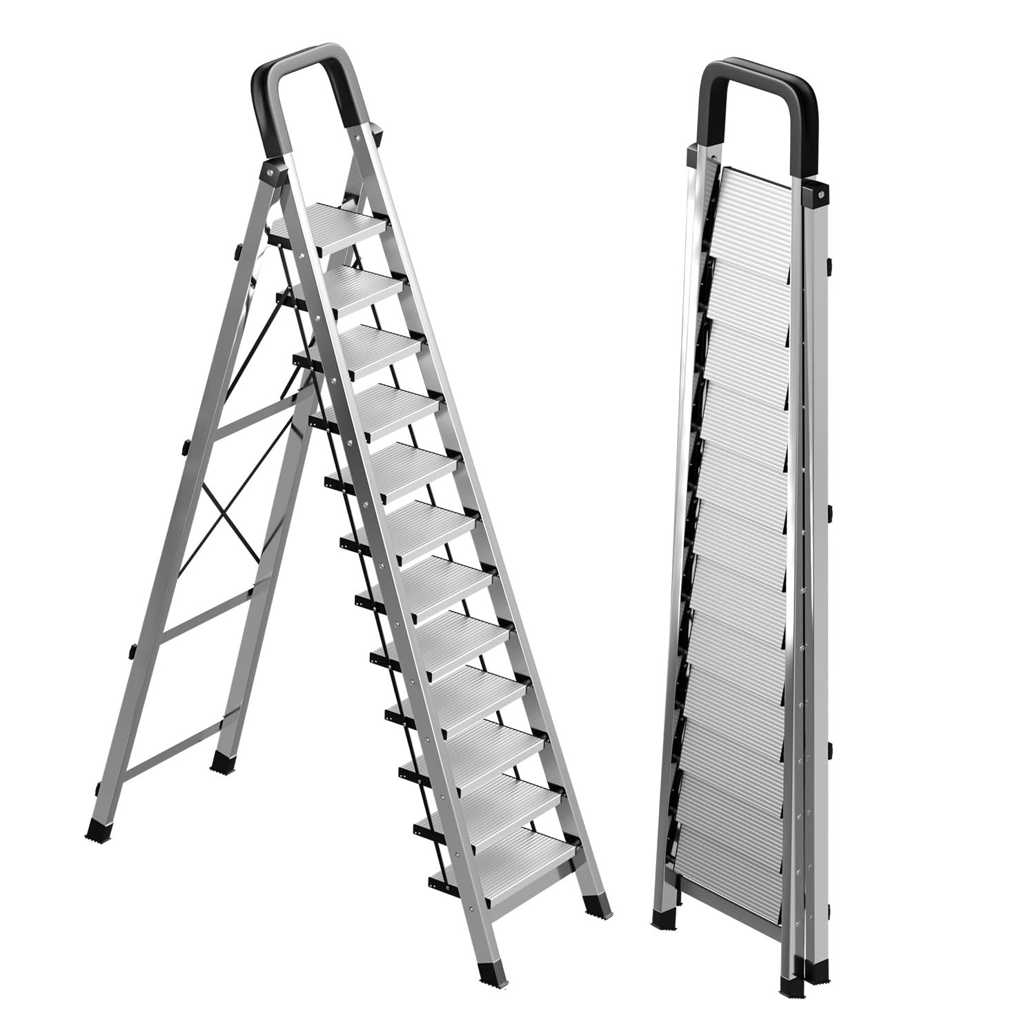 Photo 1 of 12 Step Ladder with Handrail,Folding Step Stool Heavy Duty 330 Lbs Load,Protable Step Ladders with Anti-Slip Widen Pedals,Sponge Handrail,Safe-Lock Design,Tall Kitchen/Closet Step Ladder