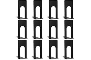Anhow 6 Pair Book Ends, Metal Bookends Non-Skip Book Holder for Children/School/Library - Black, 5.1 x 3.9 x 2.7 Inches
