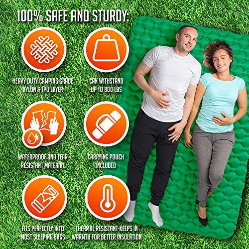 Royexe Heavy Duty Double Sleeping Pad | Ultra Thick Inflatable Camping Mat | 2 Person Compact Bed for Backpacking and Hiking | Compact Sleeping Bag Air Mattress (Green)